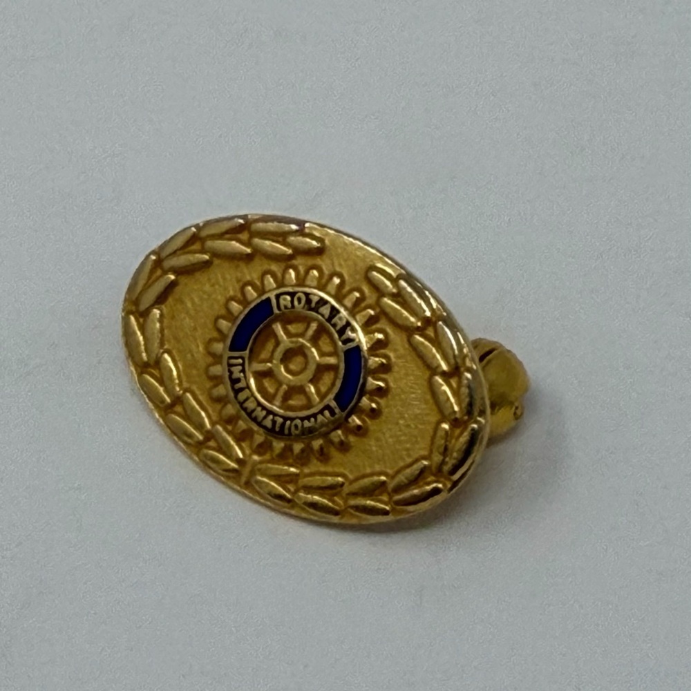 Rotary International Russell-Hampton Gold Tone Blue Oval Lapel Pin Collectible